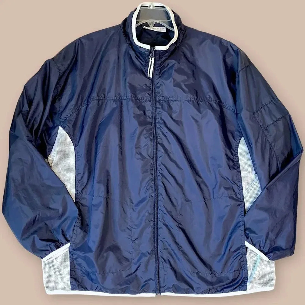 Wilson Lightweight Golf Winbreaker Rain Jacket Zip Up Size XL Navy White Lined